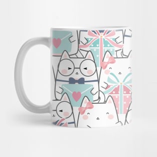 Cute Kawaii Cats with Hearts Mug